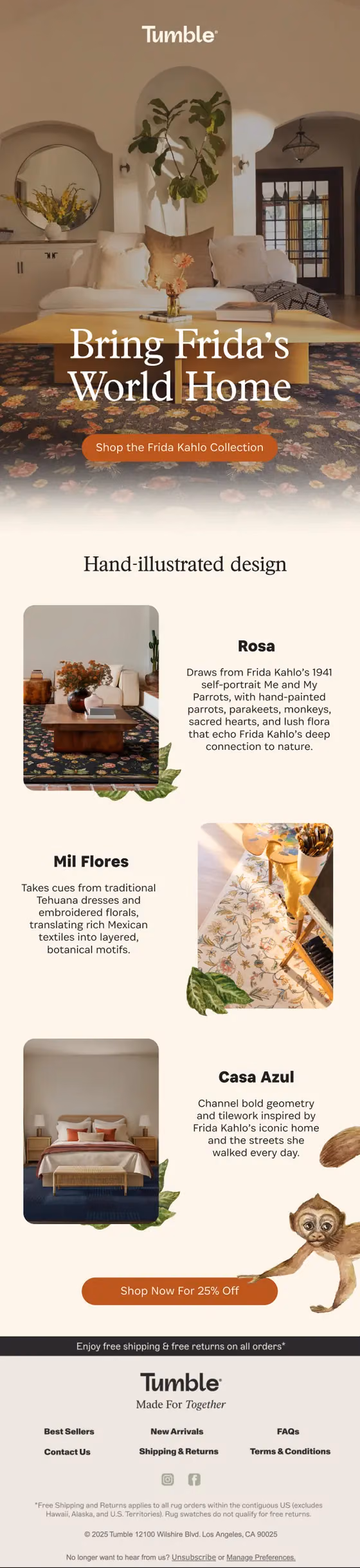 E-mail de casa de uma marca americana