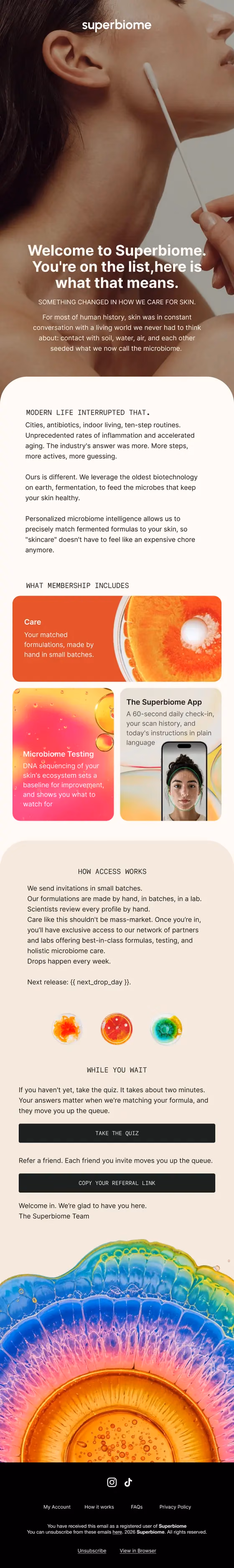 E-mail de skincare de uma marca americana