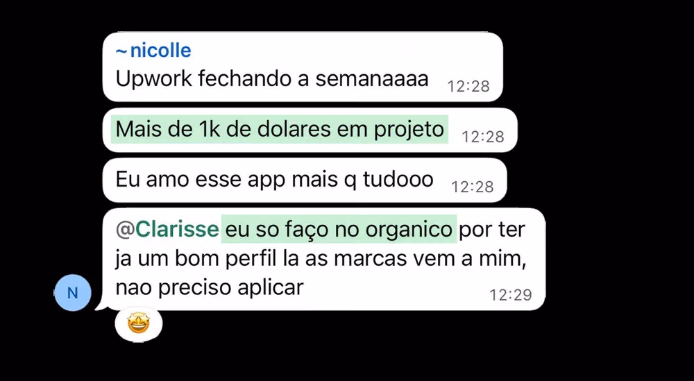 Aluno fechando a semana faturando em dólar no Upwork