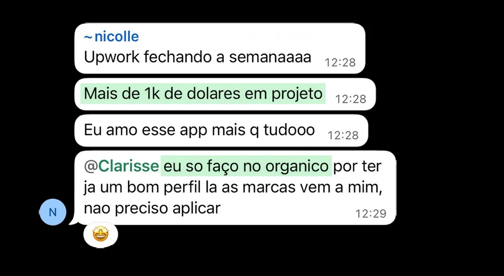 Aluno fechando a semana faturando em dólar no Upwork