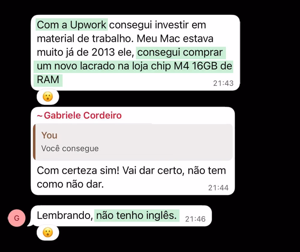 Aluno investiu em um Mac novo com o que faturou na Upwork