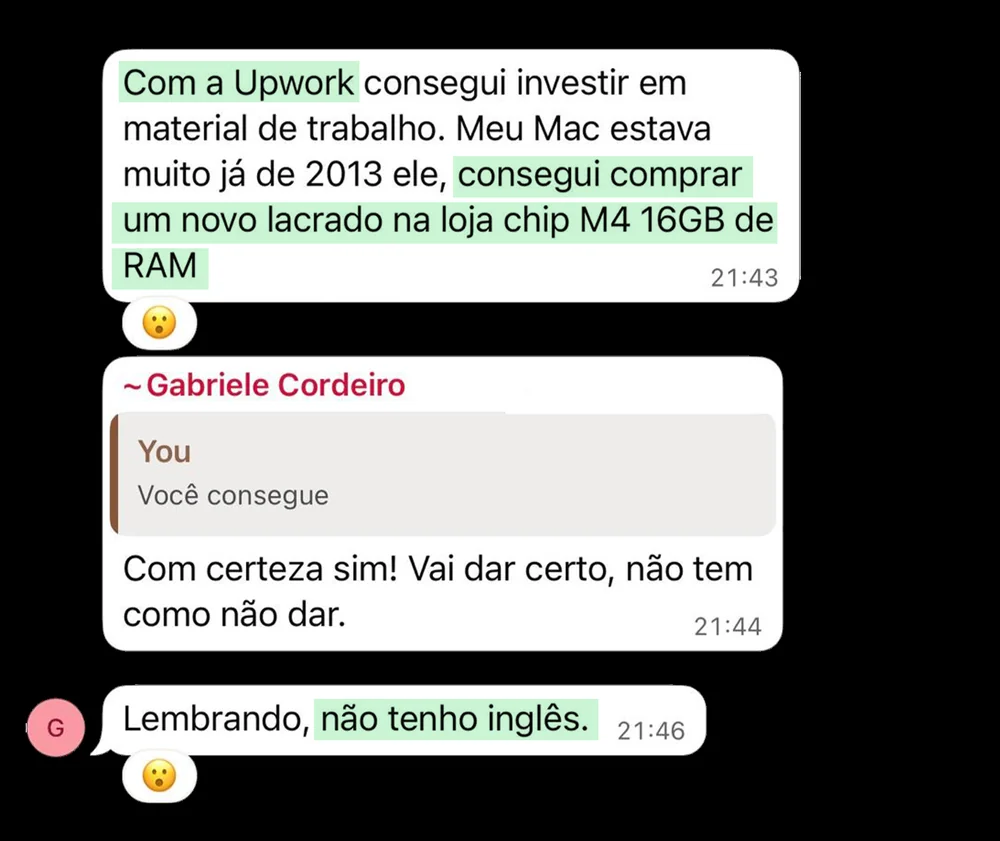 Aluno investiu em um Mac novo com o que faturou na Upwork