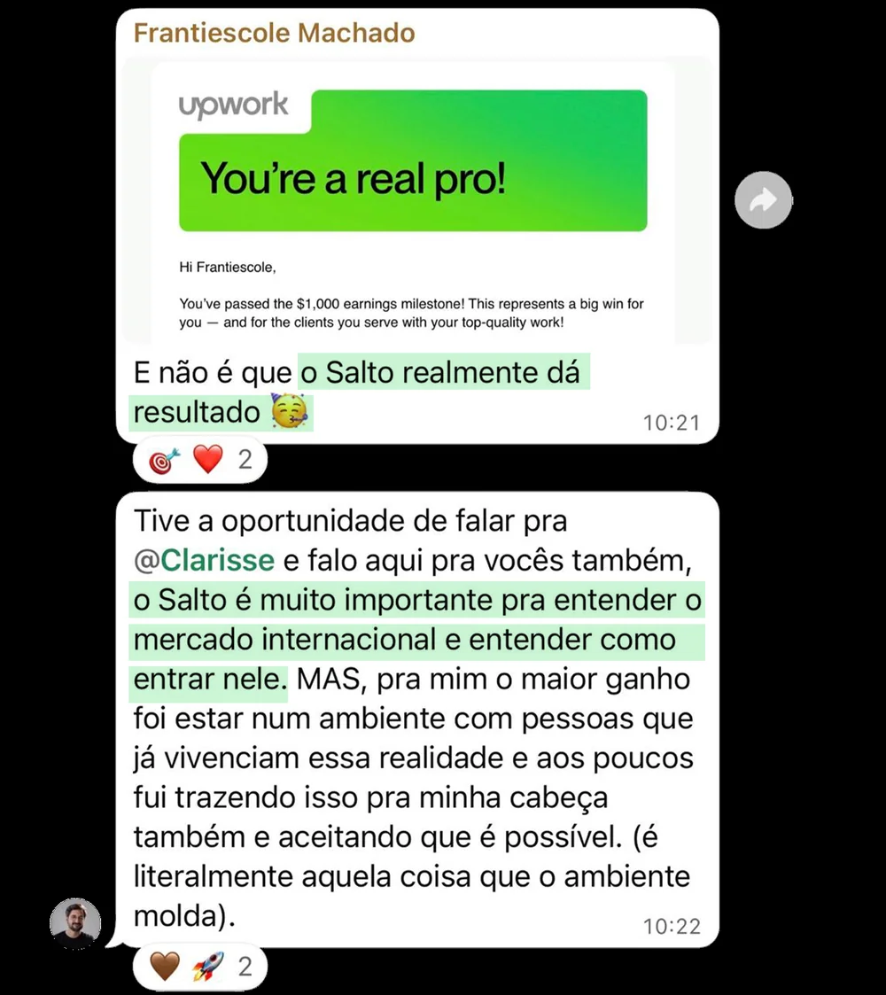 Aluna confirmando que o Salto realmente funciona