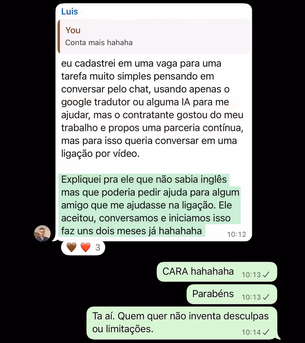 Aluna atendendo cliente gringo com ajuda de IA, sem falar inglês fluente