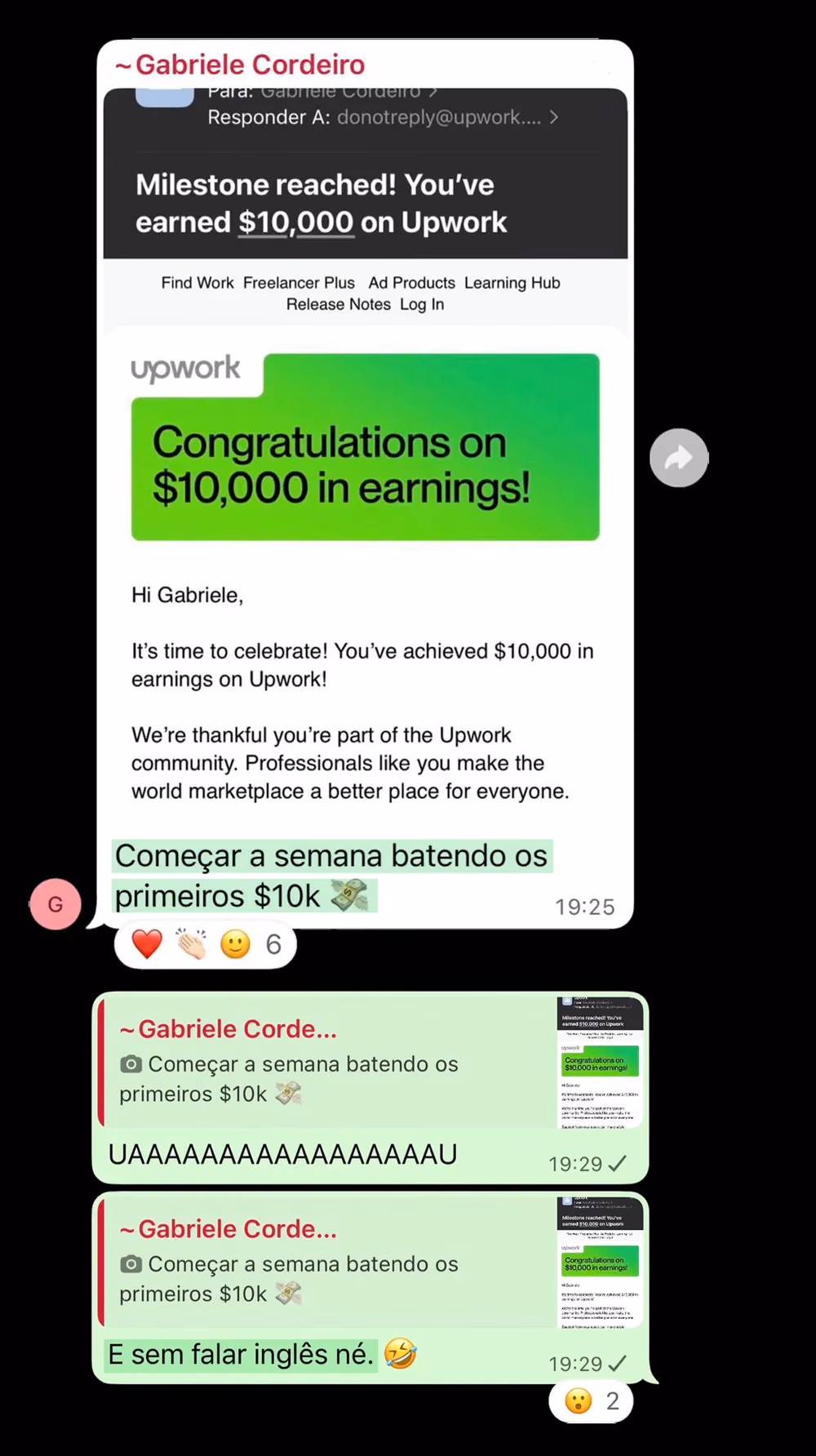 Aluna do Salto recebeu o marco de US$ 10.000 em ganhos no Upwork